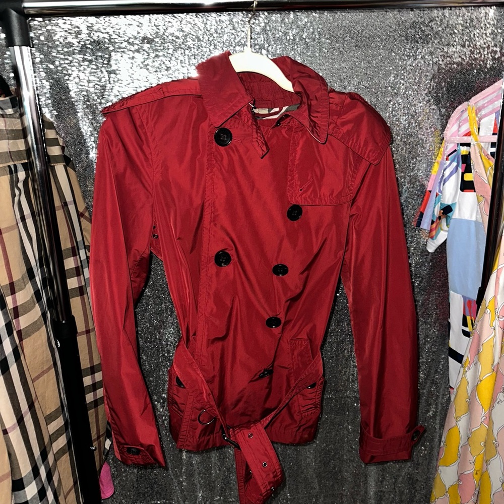 - [ ] Burberry Womens red trench coat size 8 $350.00 Authentic
